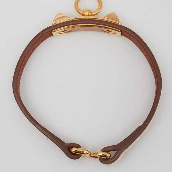 Hermes Craie Leather and Gold Plated Mini Rivale Bracelet Size T1 - Picture 5 of 7